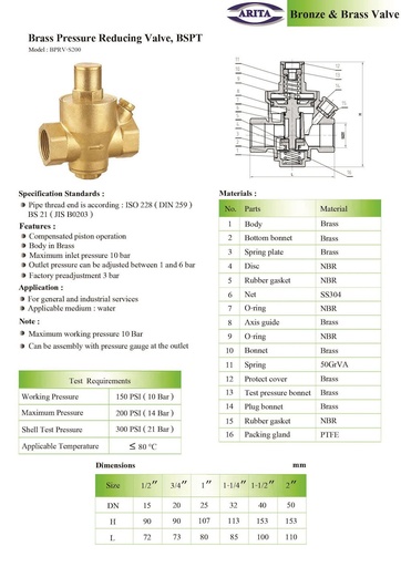 Brass Pressure Reducing Valve,BSPT